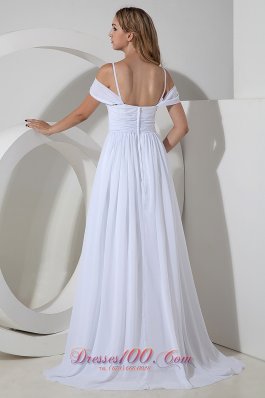 Chiffon Straps Beach Wedding Dress Ruch Empire Floor-length