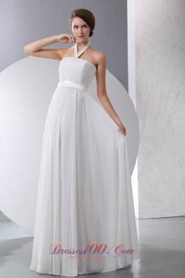 Halter Top Straps Chiffon Wedding Gown Floor-length Empire