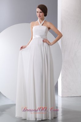 Halter Top Straps Chiffon Wedding Gown Floor-length Empire