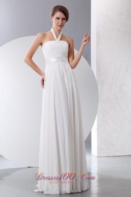 Halter Top Straps Chiffon Wedding Gown Floor-length Empire