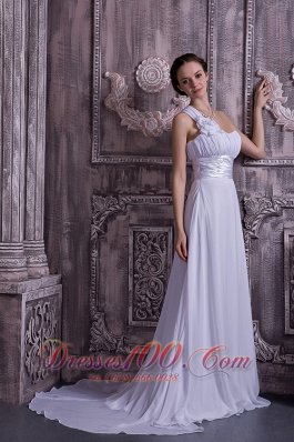 One Shoulder Chiffon Wedding Dress Empire Ruch Court Train