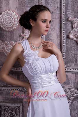 One Shoulder Chiffon Wedding Dress Empire Ruch Court Train