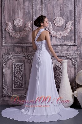 One Shoulder Chiffon Wedding Dress Empire Ruch Court Train