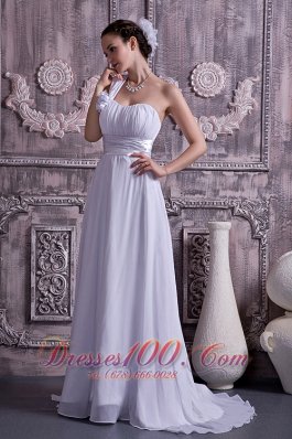 Chiffon Wedding Dress One Shoulder Empire Court Train Ruch