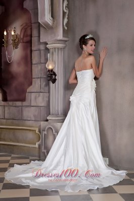 Strapless Court Train Wedding Dress Taffeta Hand Made Flower