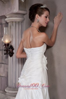 Strapless Court Train Wedding Dress Taffeta Hand Made Flower