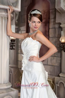 Strapless Court Train Wedding Dress Taffeta Hand Made Flower