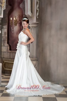 Strapless Court Train Wedding Dress Taffeta Hand Made Flower