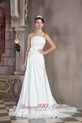 Strapless Court Train Wedding Dress Taffeta Hand Made Flower