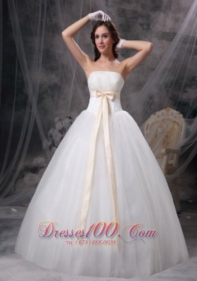 Organza and Taffeta Strapless Ball Gown Wedding Dress Bows
