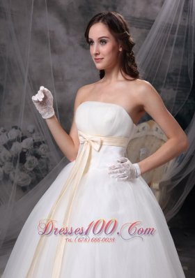 Organza and Taffeta Strapless Ball Gown Wedding Dress Bows