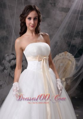 Organza and Taffeta Strapless Ball Gown Wedding Dress Bows