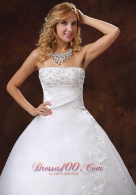 Chapel Train Bridal Dress Strapless Appliques and Beading