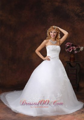 Chapel Train Bridal Dress Strapless Appliques and Beading