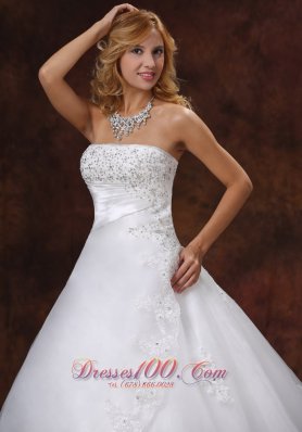 Chapel Train Bridal Dress Strapless Appliques and Beading