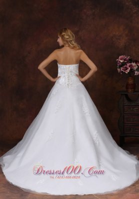 Chapel Train Bridal Dress Strapless Appliques and Beading