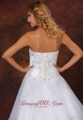 Chapel Train Bridal Dress Strapless Appliques and Beading