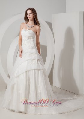 Sweetheart Appliques A-line Bridal Gown Court Train Organza