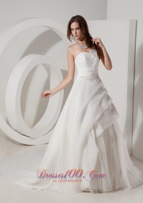 Sweetheart Appliques A-line Bridal Gown Court Train Organza