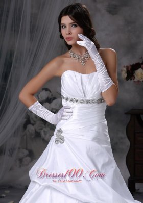 Low Price Taffeta Beading A-line Strapless Wedding Dress