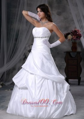 Low Price Taffeta Beading A-line Strapless Wedding Dress