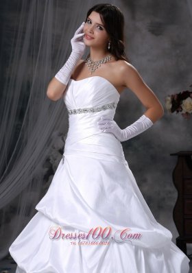 Low Price Taffeta Beading A-line Strapless Wedding Dress