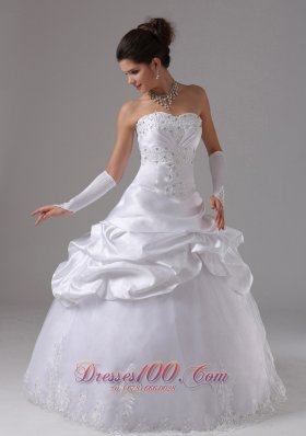 Appliques and Pick-ups Wedding Dress Taffeta And Tulle