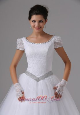 Short Sleeves Ball Gown Scoop Neck Bridal Wedding Dress