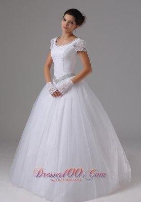 Short Sleeves Ball Gown Scoop Neck Bridal Wedding Dress