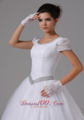 Short Sleeves Ball Gown Scoop Neck Bridal Wedding Dress