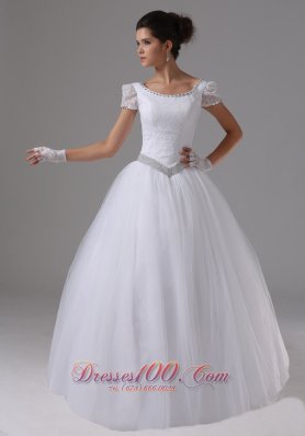 Short Sleeves Ball Gown Scoop Neck Bridal Wedding Dress