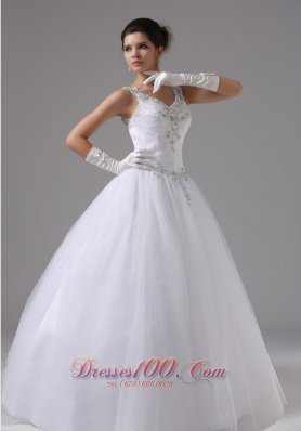 Appliques Decorated Straps Ball Gown Tulle Wedding Dress