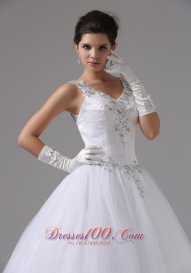 Appliques Decorated Straps Ball Gown Tulle Wedding Dress