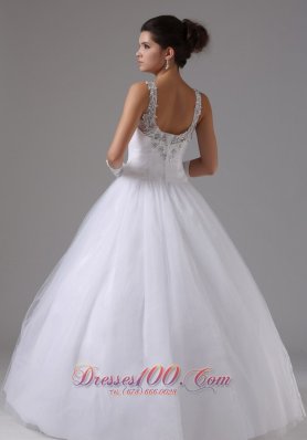 Appliques Decorated Straps Ball Gown Tulle Wedding Dress