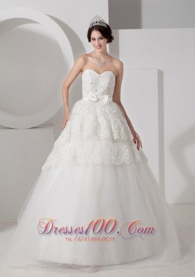 Sweetheart Tulle A-line Bridal Gown Court Train Sash and Beading