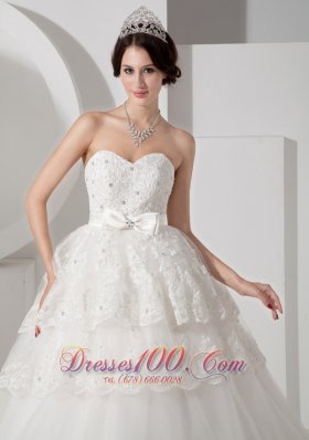 Sweetheart Tulle A-line Bridal Gown Court Train Sash and Beading