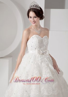 Sweetheart Tulle A-line Bridal Gown Court Train Sash and Beading