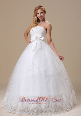 Strapless Princess Bowknot Wedding Gown Appliques With Beading