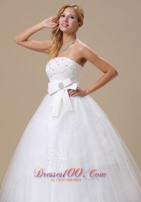 Strapless Princess Bowknot Wedding Gown Appliques With Beading