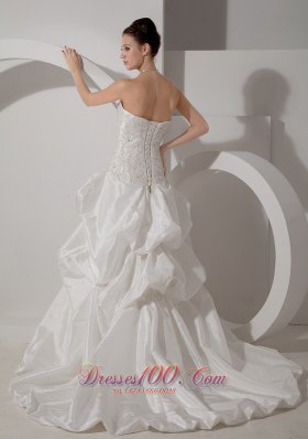 Strapless Court Train A-line Wedding Dress Taffeta Appliques