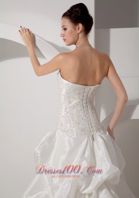 Strapless Court Train A-line Wedding Dress Taffeta Appliques