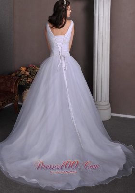 Ruch Beading Bridal Dress Taffeta and Tulle V-neck Court Train