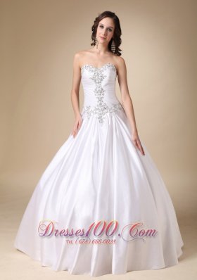 Sweetheart Ball Gown Beading Wedding Dress White Taffeta