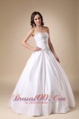 Sweetheart Ball Gown Beading Wedding Dress White Taffeta