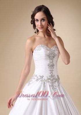 Sweetheart Ball Gown Beading Wedding Dress White Taffeta