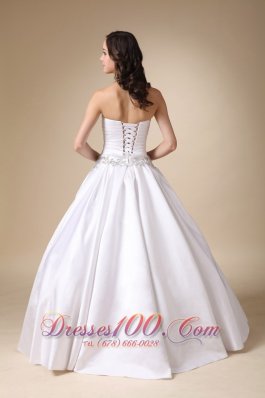 Sweetheart Ball Gown Beading Wedding Dress White Taffeta