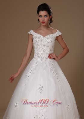 Appliques Tulle Off Shoulder Court Train Wedding Gown