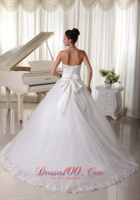 Strapless Satin and Tulle Beaded Sweep Train Bridal Gown