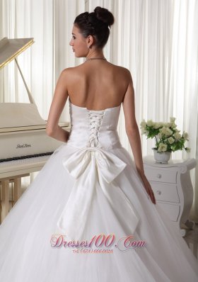 Strapless Satin and Tulle Beaded Sweep Train Bridal Gown