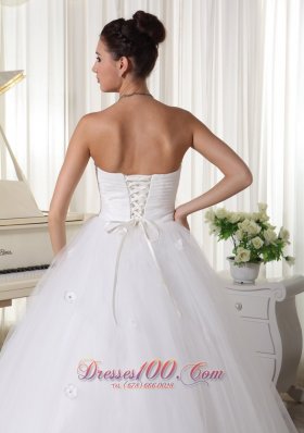 Beaded Strapless Hand Made Flowers Bridal Dress A-line